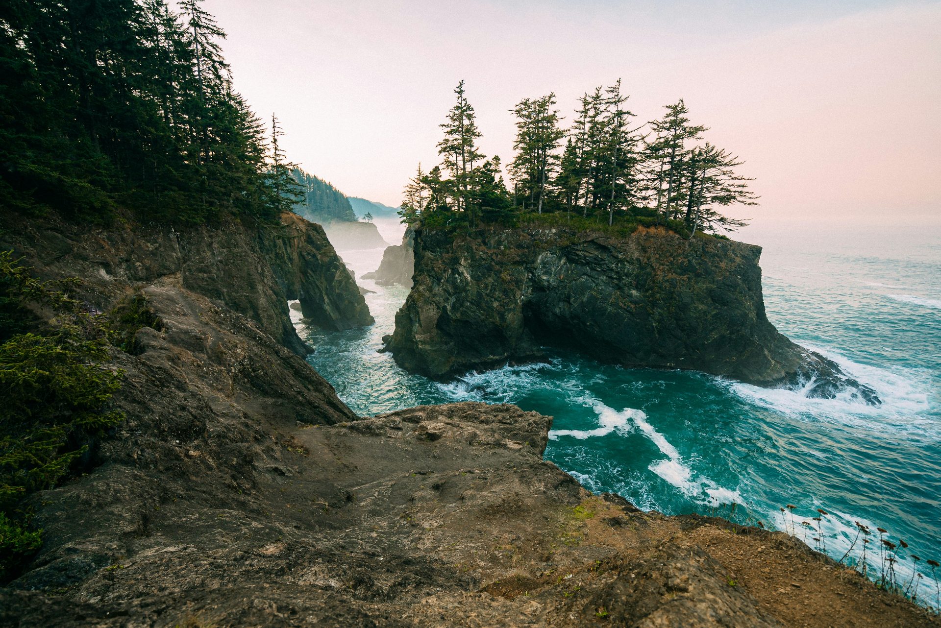Rugged coastline at dusk